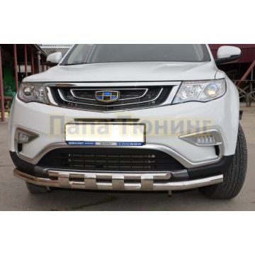 Защита переднего бампера двойная с перемычками Папа Тюнинг d60/42 для Geely Atlas 2018-2023