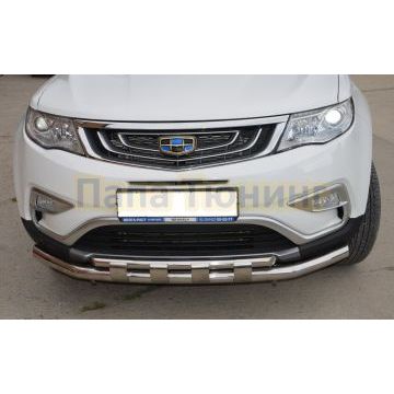 Защита переднего бампера двойная с перемычками Папа Тюнинг d60/42 для Geely Atlas 2018-2023