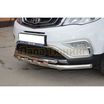 Защита переднего бампера двойная с перемычками Папа Тюнинг d60/42 для Geely Atlas 2018-2023