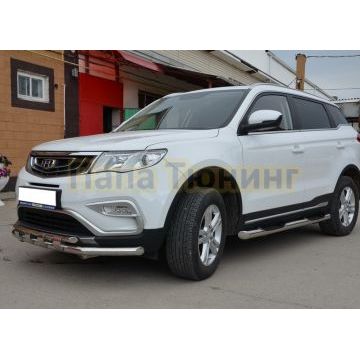 Порог труба с проступью Папа Тюнинг d76 для Geely Atlas 2018-2023