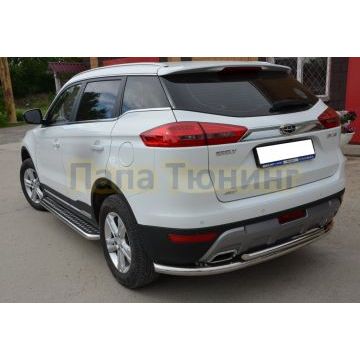 Пороги с накладным листом Папа Тюнинг d53 для Geely Atlas 2018-2023