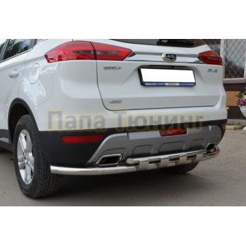 Защита заднего бампера двойная с перемычками Папа Тюнинг d60/42 для Geely Atlas 2018-2023