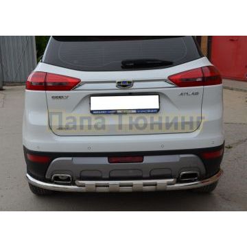 Защита заднего бампера двойная с перемычками Папа Тюнинг d60/42 для Geely Atlas 2018-2023