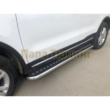 Пороги с накладным листом Папа Тюнинг d53 для Geely Atlas 2018-2023