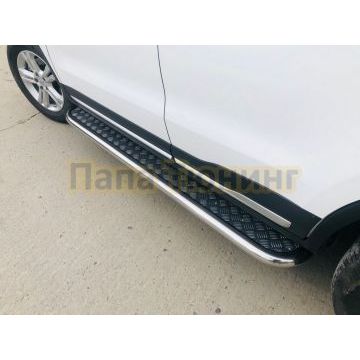 Пороги с накладным листом Папа Тюнинг d53 для Geely Atlas 2018-2023