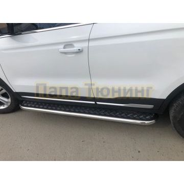 Пороги с накладным листом Папа Тюнинг d53 для Geely Atlas 2018-2023