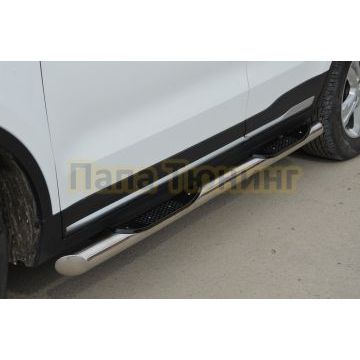 Порог труба с проступью Папа Тюнинг d76 для Geely Atlas 2018-2023