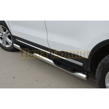 Порог труба с проступью Папа Тюнинг d76 для Geely Atlas 2018-2023