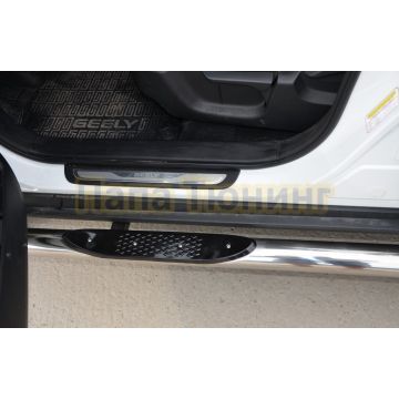 Порог труба с проступью Папа Тюнинг d76 для Geely Atlas 2018-2023