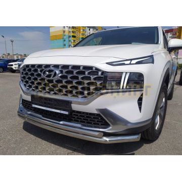 Защита переднего бампера двойная d60/42 Папа Тюнинг для Hyundai Santa fe 2021-