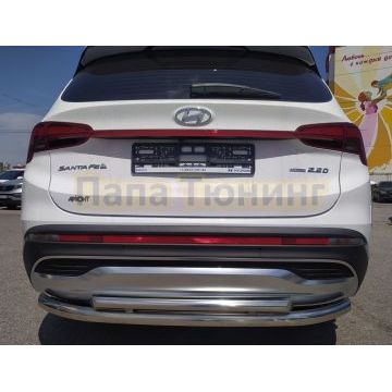 Защита заднего бампера двойная d60/42 Папа Тюнинг для Hyundai Santa fe 2021-