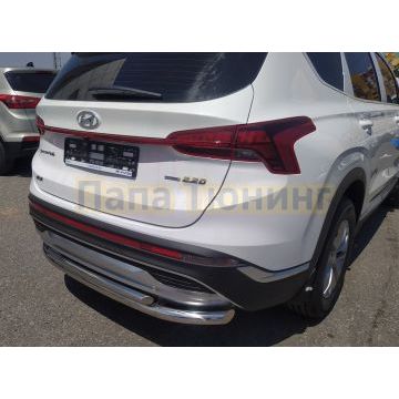 Защита заднего бампера двойная d60/42 Папа Тюнинг для Hyundai Santa fe 2021-