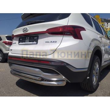 Защита заднего бампера двойная d60/42 Папа Тюнинг для Hyundai Santa fe 2021-