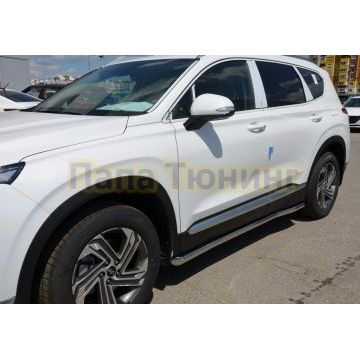 Защита порога труба d60 Папа Тюнинг для Hyundai Santa fe 2021-