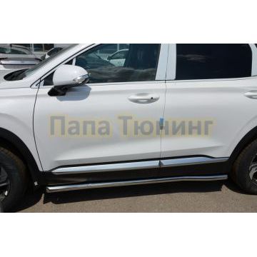 Защита порога труба d60 Папа Тюнинг для Hyundai Santa fe 2021-