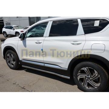 Защита порога труба d60 Папа Тюнинг для Hyundai Santa fe 2021-