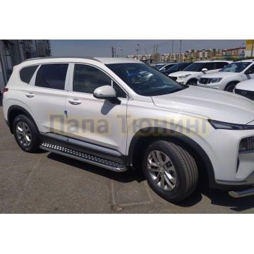 Пороги с накладным листом d53 Папа Тюнинг для Hyundai Santa fe 2021-