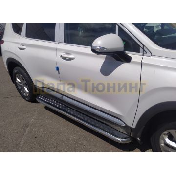 Пороги с накладным листом d53 Папа Тюнинг для Hyundai Santa fe 2021-
