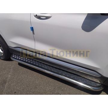 Пороги с накладным листом d53 Папа Тюнинг для Hyundai Santa fe 2021-
