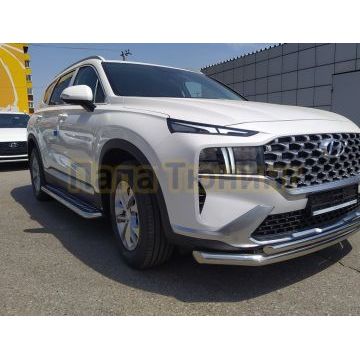 Пороги с накладным листом d53 Папа Тюнинг для Hyundai Santa fe 2021-
