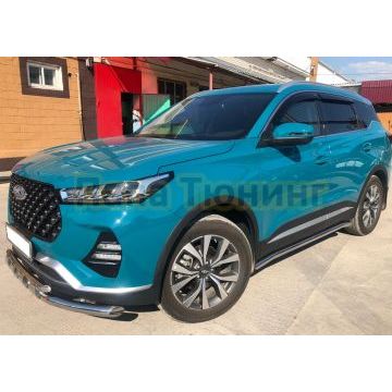 Защита переднего бампера двойная с перемычками d60/42 Папа Тюнинг для Chery Tiggo 7 Pro 2021-