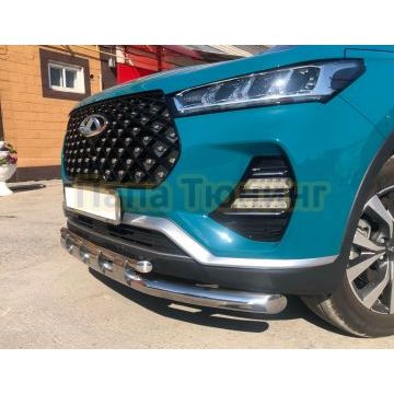 Защита переднего бампера двойная с перемычками d60/42 Папа Тюнинг для Chery Tiggo 7 Pro 2021-