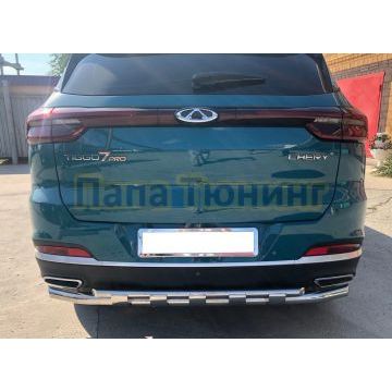 Защита заднего бампера двойная с перемычками d60/42 Папа Тюнинг для Chery Tiggo 7 Pro 2021-