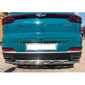 Защита заднего бампера двойная с перемычками d60/42 Папа Тюнинг для Chery Tiggo 7 Pro 2021-