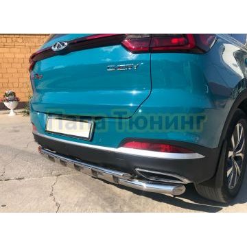 Защита заднего бампера двойная с перемычками d60/42 Папа Тюнинг для Chery Tiggo 7 Pro 2021-