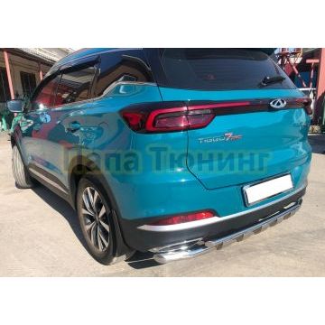 Защита заднего бампера двойная с перемычками d60/42 Папа Тюнинг для Chery Tiggo 7 Pro 2021-