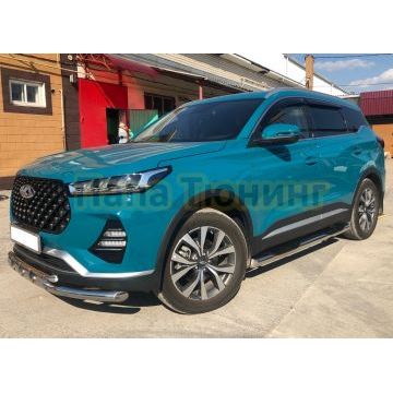 Пороги труба с проступью Папа Тюнинг для Chery Tiggo 7 Pro Max 2022-
