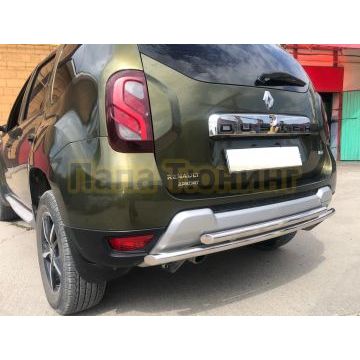 Защита заднего бампера двойная d60/42 Папа Тюнинг для Renault Duster 2015-2021