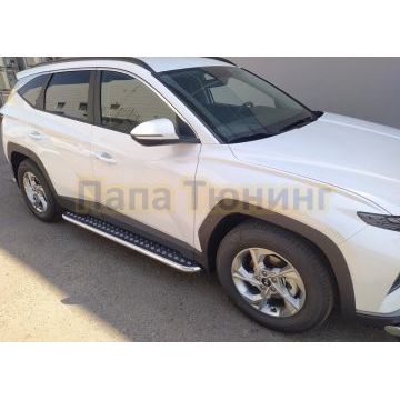 Пороги с накладным листом d53 Папа Тюнинг для Hyundai Tucson 2021-