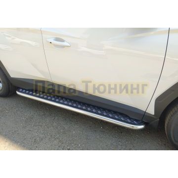 Пороги с накладным листом d53 Папа Тюнинг для Hyundai Tucson 2021-
