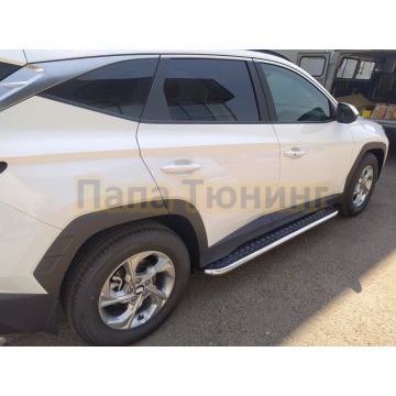 Пороги с накладным листом d53 Папа Тюнинг для Hyundai Tucson 2021-