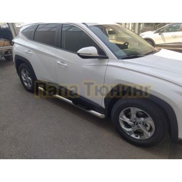 Пороги труба с проступью d76 Папа Тюнинг для Hyundai Tucson 2021-