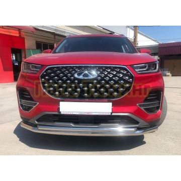 Защита переднего бампера двойная d60/42 Папа Тюнинг для Chery Tiggo 8 Pro 2021-