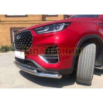 Защита переднего бампера двойная d60/42 Папа Тюнинг для Chery Tiggo 8 Pro 2021-