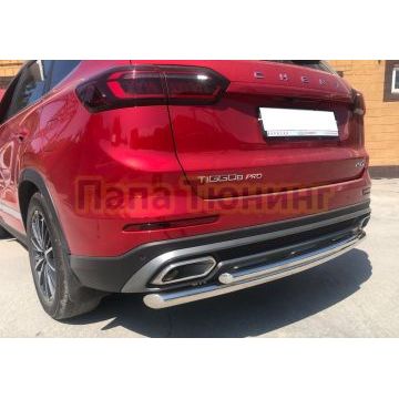 Защита заднего бампера двойная d60/42 Папа Тюнинг для Chery Tiggo 8 Pro 2021-