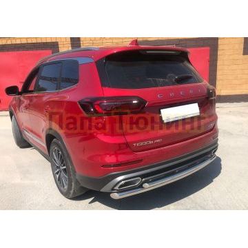 Защита заднего бампера двойная d60/42 Папа Тюнинг для Chery Tiggo 8 Pro 2021-