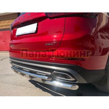 Защита заднего бампера двойная с перемычками d60/42 Папа Тюнинг для Chery Tiggo 8 Pro 2021-