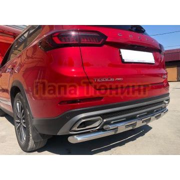 Защита заднего бампера двойная с перемычками d60/42 Папа Тюнинг для Chery Tiggo 8 Pro 2021-
