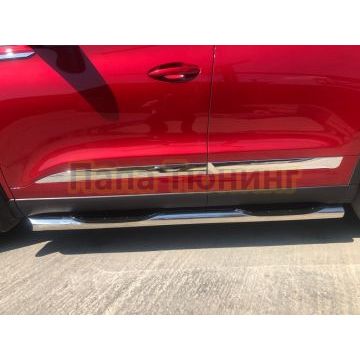 Пороги труба с проступью d76 Папа Тюнинг для Chery Tiggo 8 Pro 2021-