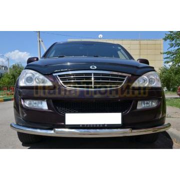 Защита переднего бампера двойная d60/42 Папа Тюнинг для Ssang Yong Kyron 2007-