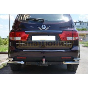 Защита заднего бампера угловая двойная d60/42 Папа Тюнинг для Ssang Yong Kyron 2007-