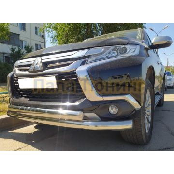 Защита переднего бампера двойная с двумя подгибами d76/75х42 Папа Тюнинг для Mitsubishi Pajero Sport 2016-2021