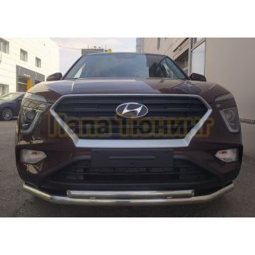 Защита переднего бампера двойная d60/42 Папа Тюнинг для Hyundai Creta 2021-