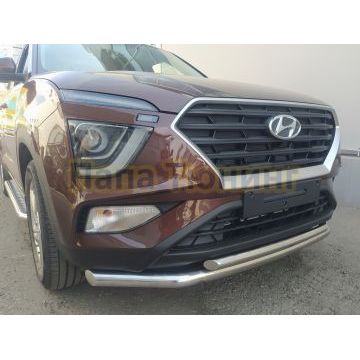 Защита переднего бампера двойная d60/42 Папа Тюнинг для Hyundai Creta 2021-