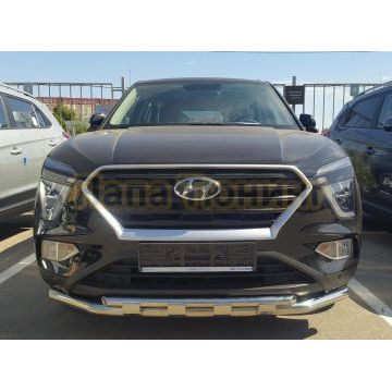 Защита переднего бампера с перемычками d60/42 Папа Тюнинг для Hyundai Creta 2021-