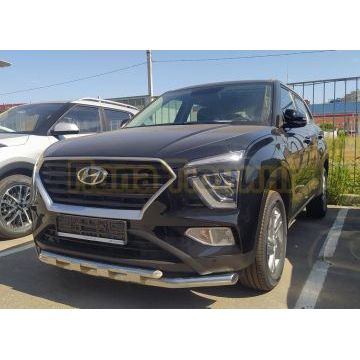 Защита переднего бампера с перемычками d60/42 Папа Тюнинг для Hyundai Creta 2021-